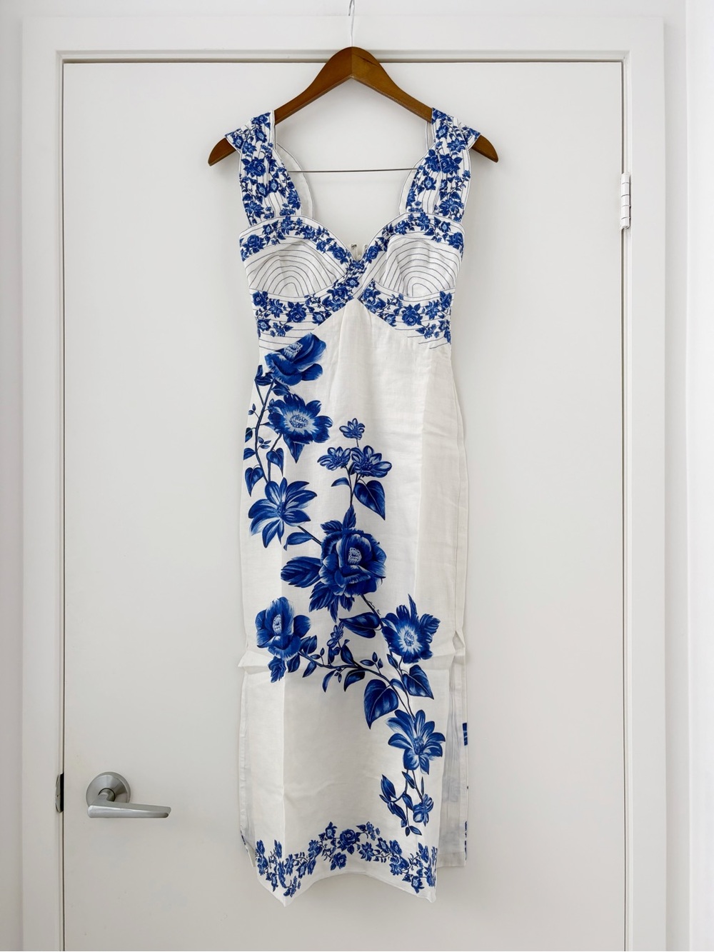 NWOT Farm Rio Off-White Floral Cascade Wavy Midi Dress XS